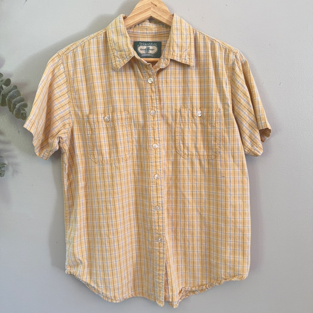 St. John's Bay Easy Shirt Academia Plaid Short Sleeve Button Up Yellow Gorpcore